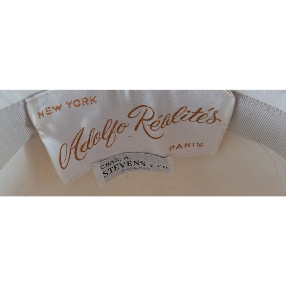 Women's Vintage Adolfo Realites Hat Bowler White Felt Striped Rainbow Brim Bow S - Picture 8 of 10